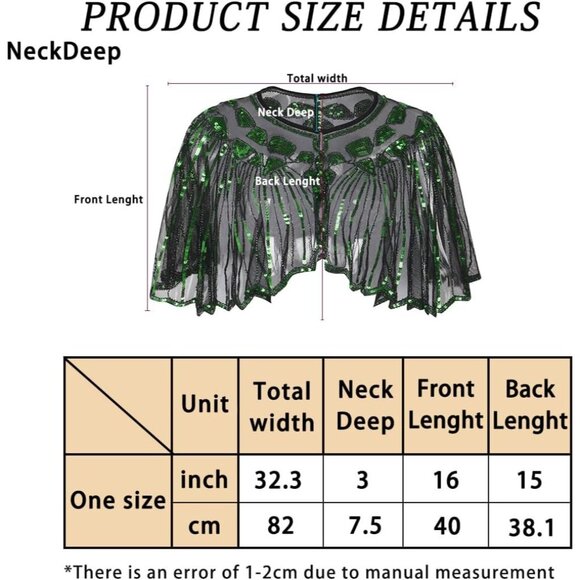 Women's Green 1920s Shawl Sequin Beaded Evening Cape Retro Wedding Wraps Scarf - Picture 7 of 7